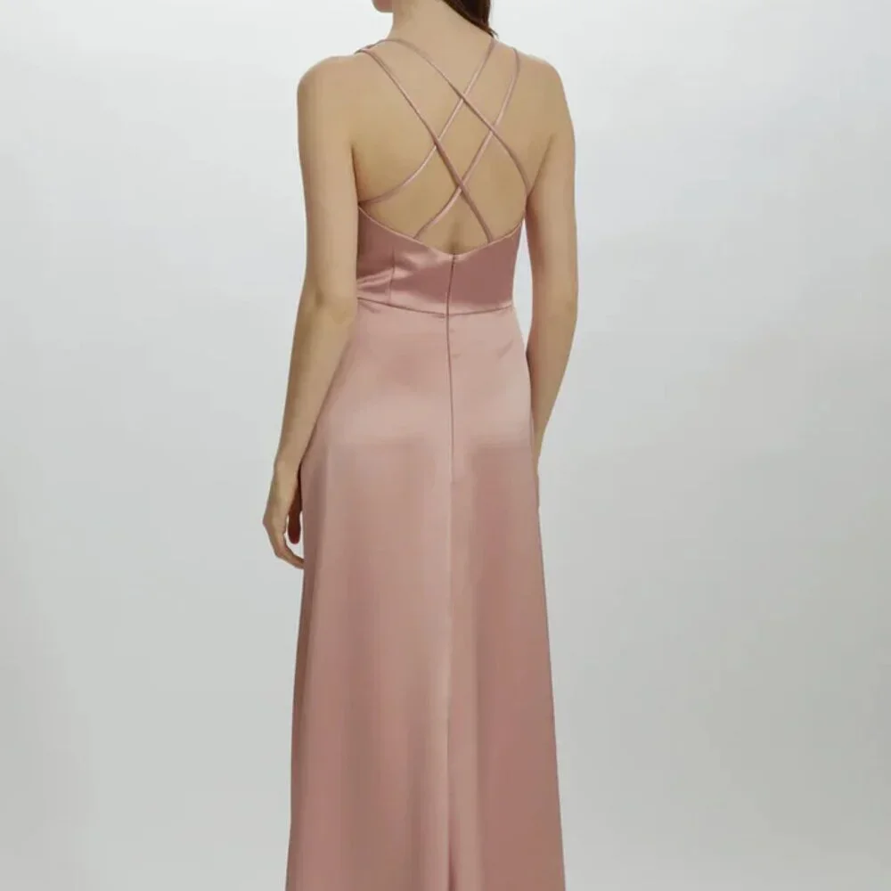 Wedding Guest Pink Satin Gown 8 Amsale Formal Bridesmaid Maxi - Picture 2 of 5